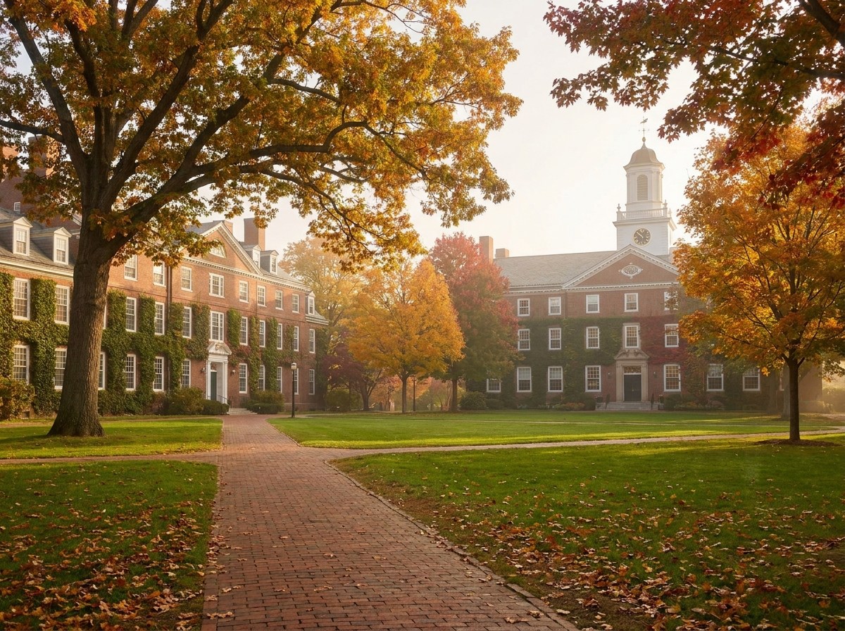 New England boarding-school campus in autumn